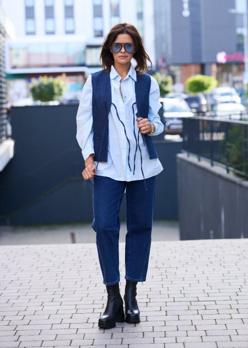 Jeansowa kamizelka damska z wiązaniem z przodu w stylu retro casual