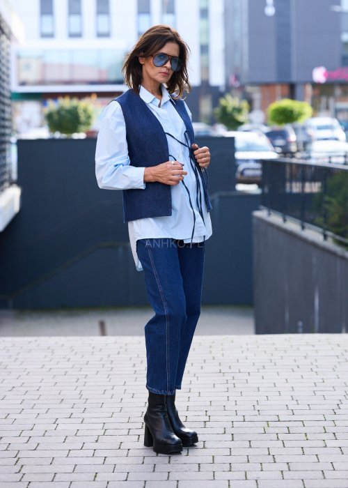 Jeansowa kamizelka damska z wiązaniem z przodu w stylu retro casual