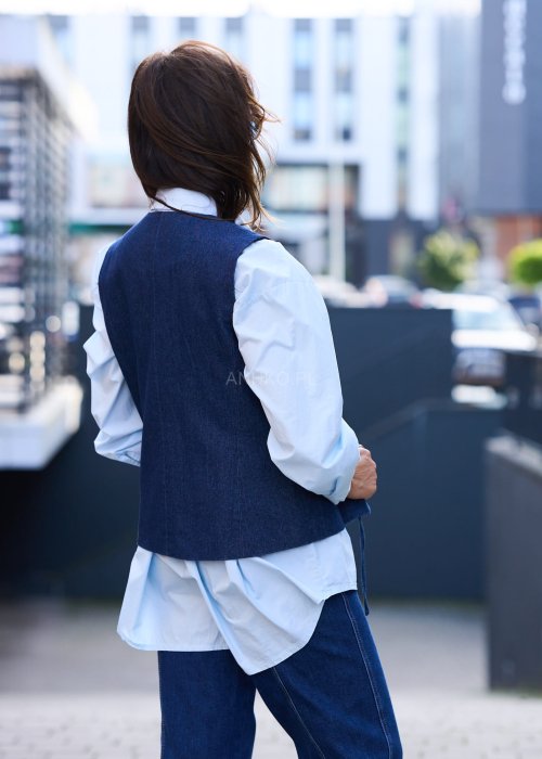 Jeansowa kamizelka damska z wiązaniem z przodu w stylu retro casual