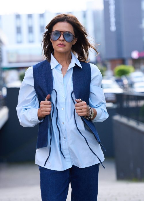 Jeansowa kamizelka damska z wiązaniem z przodu w stylu retro casual
