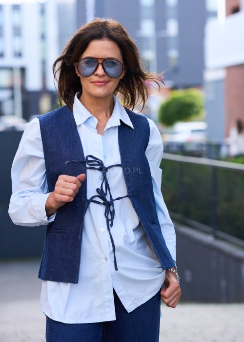 Jeansowa kamizelka damska z wiązaniem z przodu w stylu retro casual