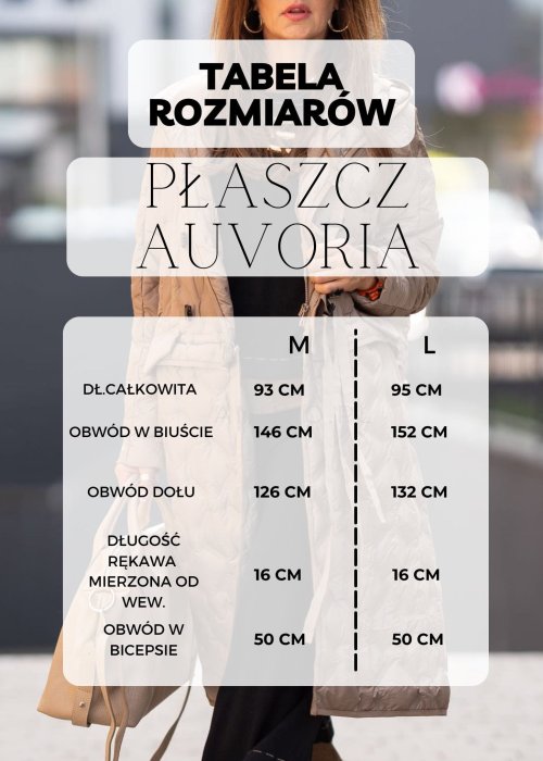 Tabela Rozmiarów dla Płaszcz Damski Auvoria Ecru