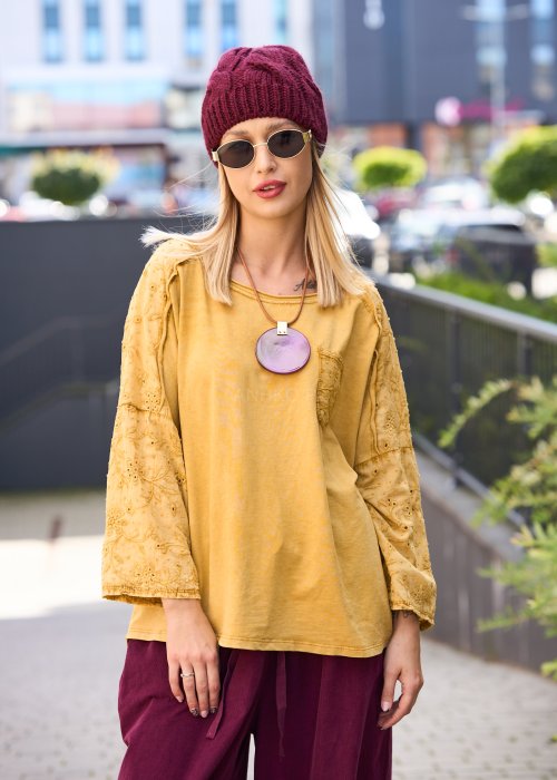 Bluzka Broider Musztardowa 