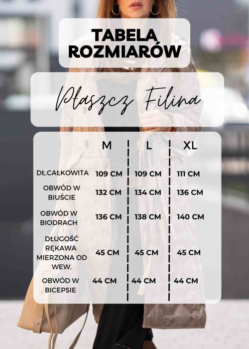 Długa pikowana kurtka z kapturem i paskiem w talii w kolorze khaki, ocieplana, o kobiecym fasonie