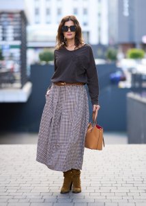 Spódnica Deli w Kratkę Beżowo-Brązowa 