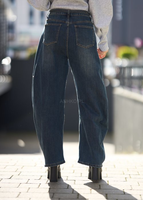 Jeansy damskie z szeroką nogawką i wysokim stanem, w stylu vintage, z wiązaniem w pasie i kieszeniami po bokach