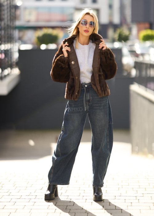 Jeansy damskie z szeroką nogawką i wysokim stanem, w stylu vintage, z wiązaniem w pasie i kieszeniami po bokach