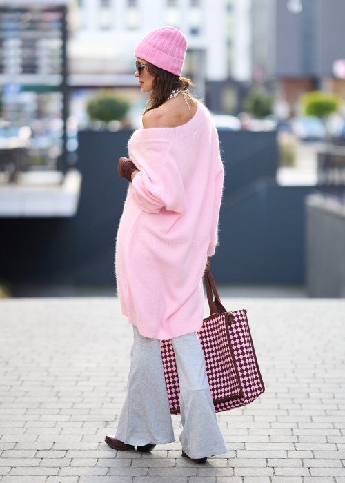 jasnoszare dzianinowe spodnie dzwony,