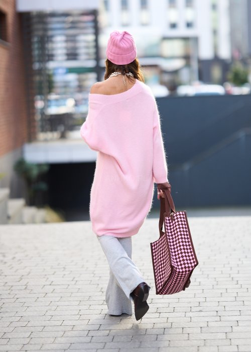 jasnoszare dzianinowe spodnie dzwony,