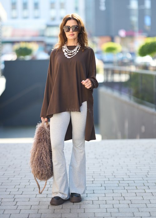 jasnoszare dzianinowe spodnie dzwony,