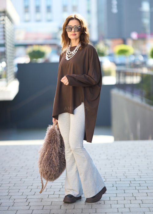 jasnoszare dzianinowe spodnie dzwony,