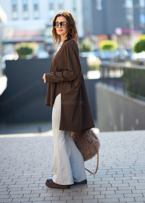 jasnoszare dzianinowe spodnie dzwony,