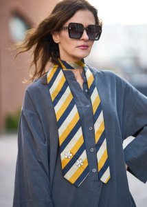 Krawat z Jedwabiu Arco Granatowo-Złoty