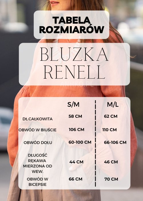 Tabela Rozmiarów dla Bluzka Renell Czarna