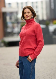 Sweter z Golfem Cable Malinowy 