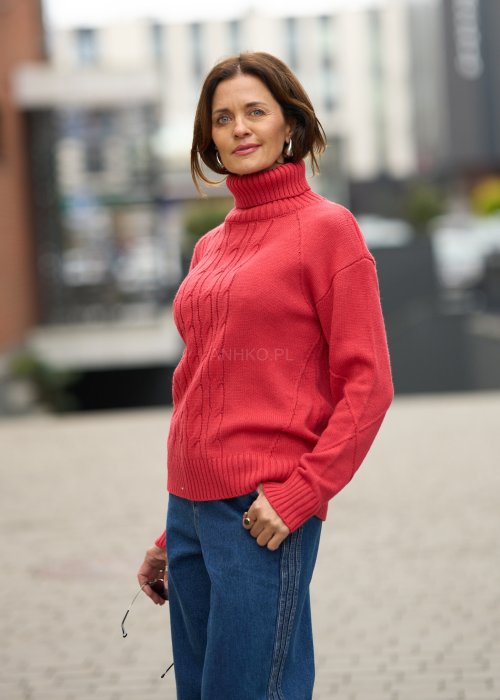 Sweter z Golfem Cable Malinowy 