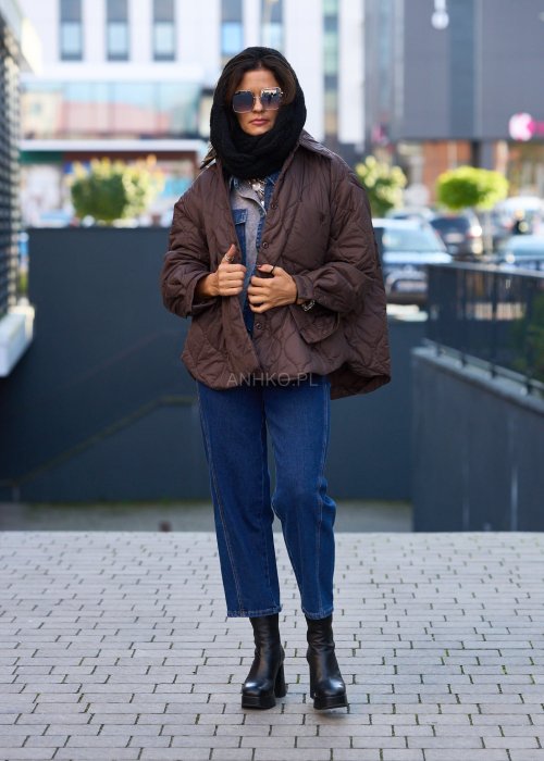 Pikowana kurtka damska w brązowym kolorze 4.jpg