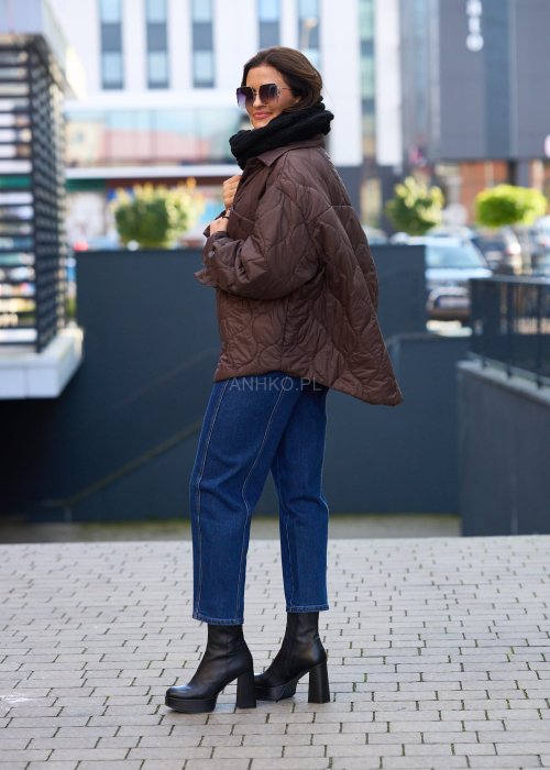 Pikowana kurtka damska w brązowym kolorze 7.jpg