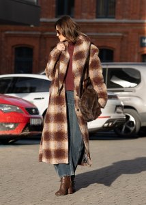 Płaszcz Wełniany Melissa Beżowo-Brązowy 