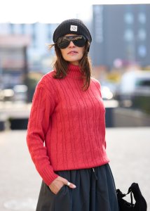 Sweter z Golfem Cable Malinowy 