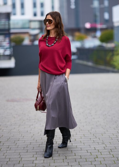 Matowa elegancka spódnica damska Tokio Midi w chłodnym odcieniu szarości o trapezowym kroju z zakładką