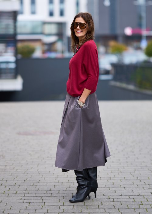 Matowa elegancka spódnica damska Tokio Midi w chłodnym odcieniu szarości o trapezowym kroju z zakładką