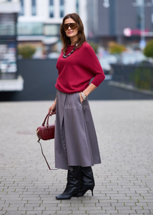 Matowa elegancka spódnica damska Tokio Midi w chłodnym odcieniu szarości o trapezowym kroju z zakładką