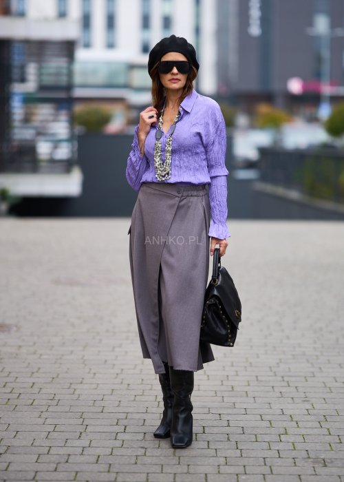 Matowa elegancka spódnica damska Tokio Midi w chłodnym odcieniu szarości o trapezowym kroju z zakładką