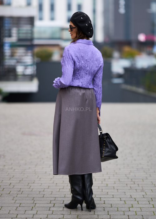 Matowa elegancka spódnica damska Tokio Midi w chłodnym odcieniu szarości o trapezowym kroju z zakładką