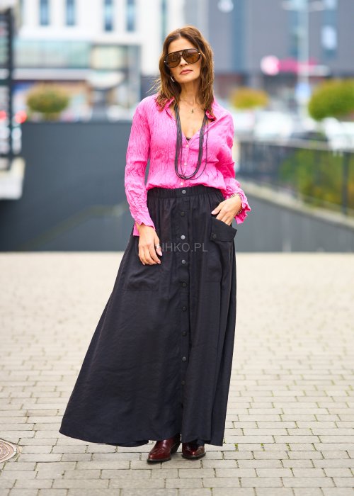 Lekka czarna spódnica damska Sporty Mood maxi o szerokim kroju z gumą w pasie i dekoracyjnymi napami