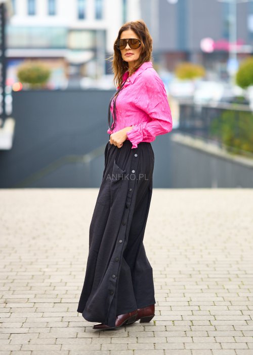 Lekka czarna spódnica damska Sporty Mood maxi o szerokim kroju z gumą w pasie i dekoracyjnymi napami