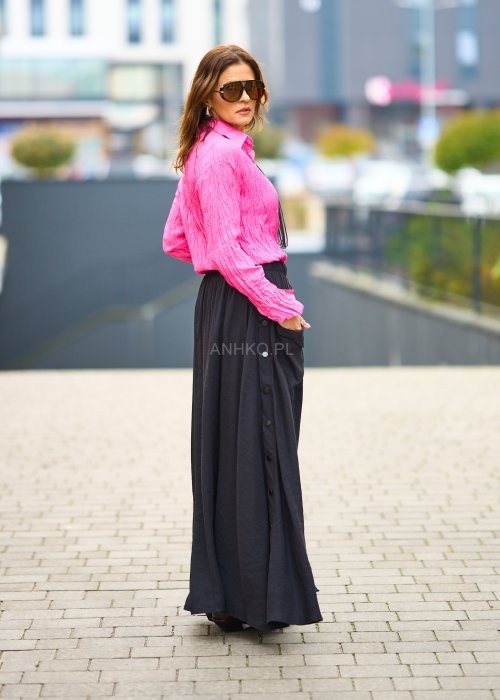 Lekka czarna spódnica damska Sporty Mood maxi o szerokim kroju z gumą w pasie i dekoracyjnymi napami