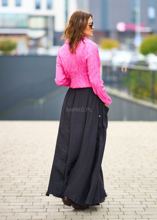 Lekka czarna spódnica damska Sporty Mood maxi o szerokim kroju z gumą w pasie i dekoracyjnymi napami