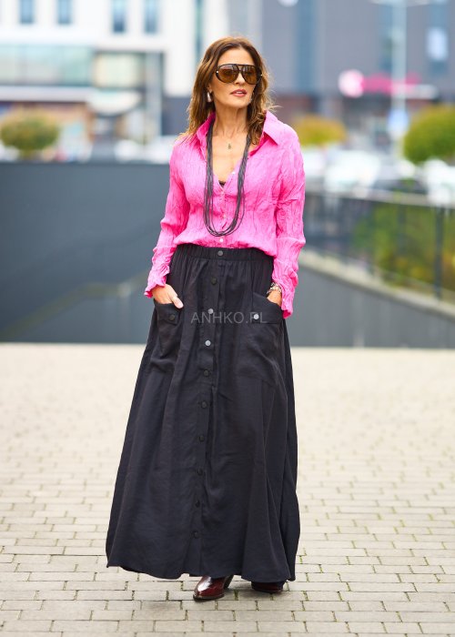 Lekka czarna spódnica damska Sporty Mood maxi o szerokim kroju z gumą w pasie i dekoracyjnymi napami