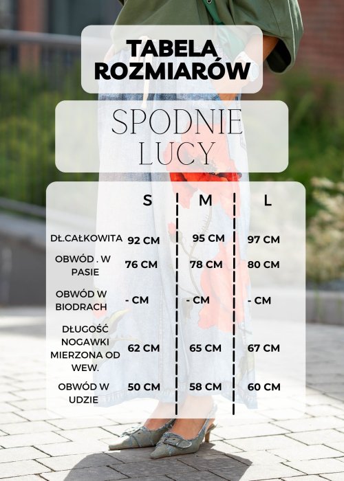 Tabela Rozmiarów S-L Spodnie Lucy Śmietankowe