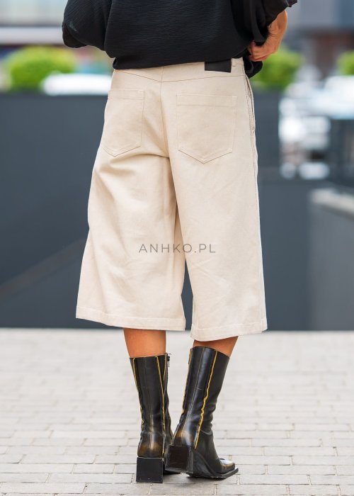 Beżowe spodnie culottes z wysokim stanem