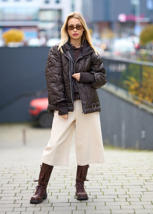 Beżowe spodnie culottes z wysokim stanem