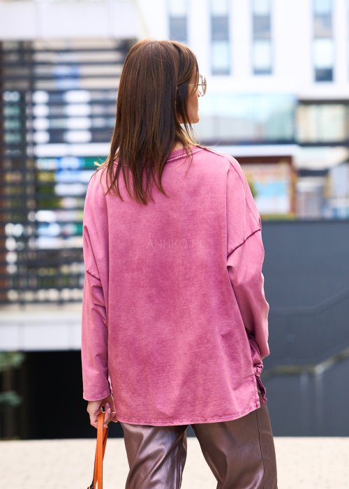 różowa bluza damska oversize z napisem „No Bad Days”, bawełniana, z luźnym krojem i ściągaczem