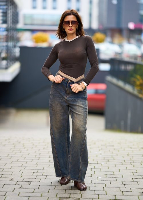 Jeansy damskie z szeroką nogawką, wysoki stan, styl vintage, moda casual
