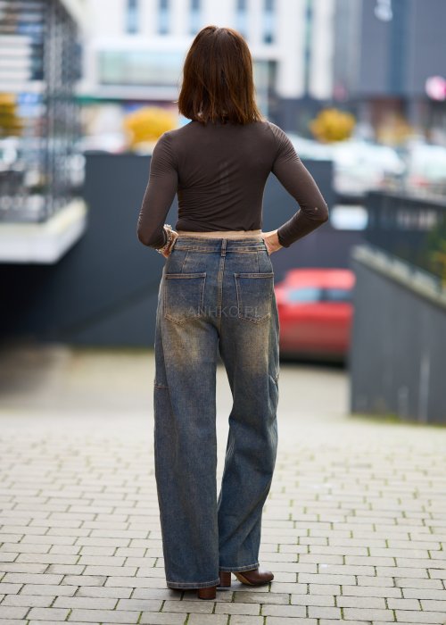 Jeansy damskie z szeroką nogawką, wysoki stan, styl vintage, moda casual
