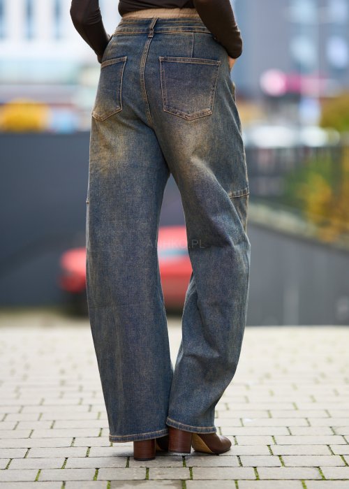 Jeansy damskie z szeroką nogawką, wysoki stan, styl vintage, moda casual