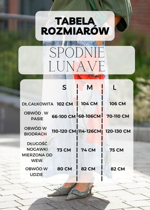 Tabela Rozmiarów S-L Spodnie Lunave Niebiskie