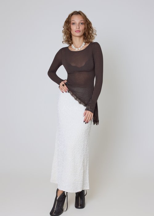 Cekinowa spódnica biała ołówkowa w fasonie midi