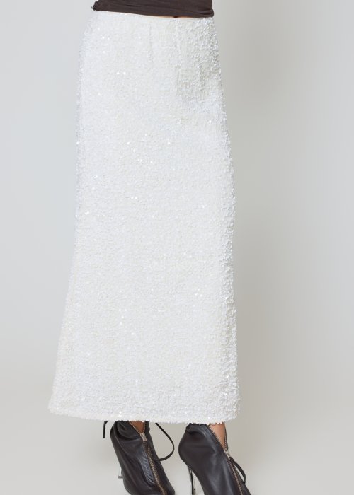 Cekinowa spódnica biała ołówkowa w fasonie midi