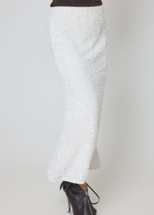Cekinowa spódnica biała ołówkowa w fasonie midi