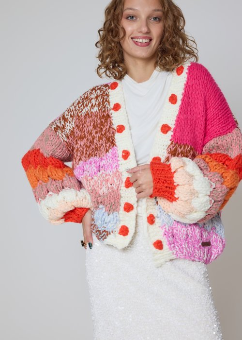 Kardigan Patchwork Multikolor oversize z grubym splotem