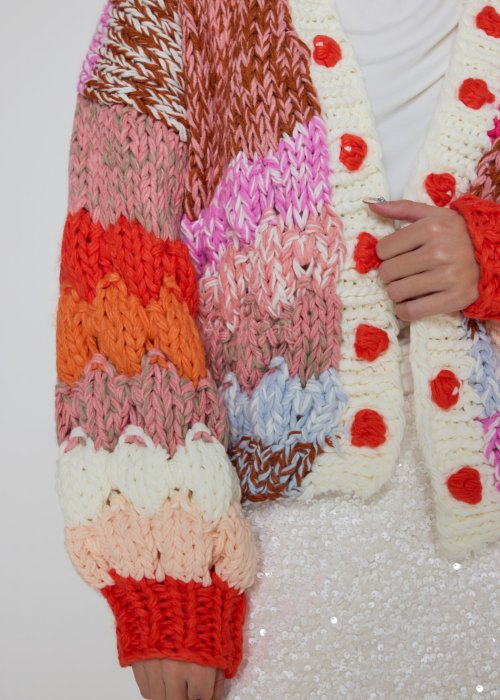 Kardigan Patchwork Multikolor oversize z grubym splotem