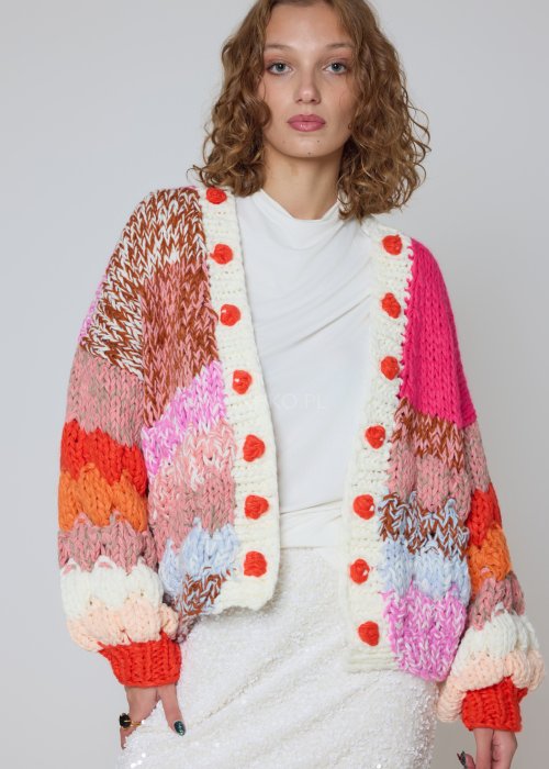 Kardigan Patchwork Multikolor oversize z grubym splotem