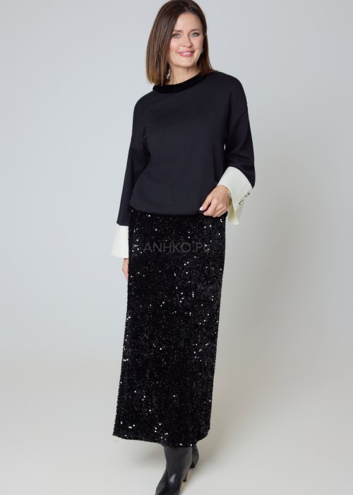 Cekinowa spódnica czarna midi o prostym fasonie