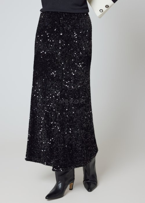 Cekinowa spódnica czarna midi o prostym fasonie